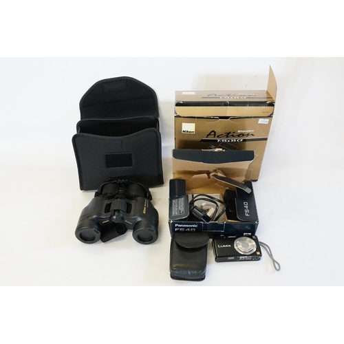 858 - A Panasonic Lumix FS40 Camera & a Pair of Nikon Action Binoculars 715/35, Both Boxed.