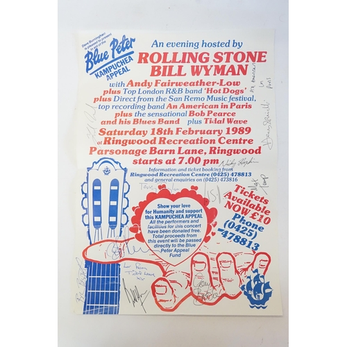 703 - A Collection of Autographs to include Bill Wyman signed Concert Poster for the Blue Peter Kampuchea ... 