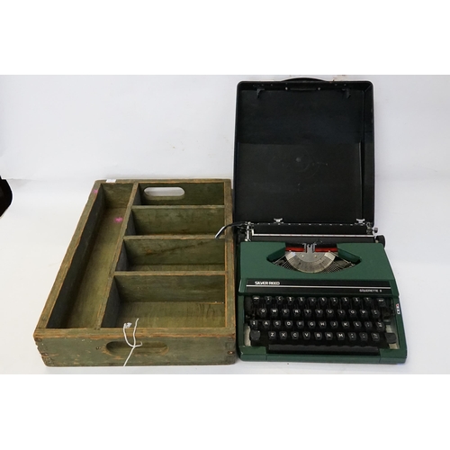 642 - A Green Stained Cutlery Tray & a Silver Reed Typewriter in Case.