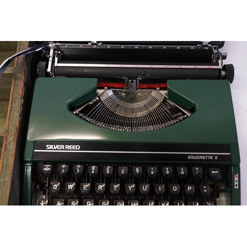 642 - A Green Stained Cutlery Tray & a Silver Reed Typewriter in Case.