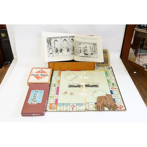 740 - A Plastic Tub containing an Early Monopoly Game, Giles 2016 Annual, Game of Beatle, Early Pair of Ch... 