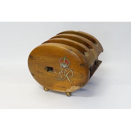 721 - A Ship's three division Oak Pulley with Transfer Decoration of George VI insignia converted into a M... 