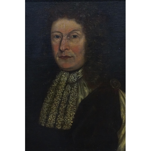 770 - A 17th Century Oil on Canvas Painting of a Bewigged Gentleman with a Lace Collar & a Shoulder Clasp.... 