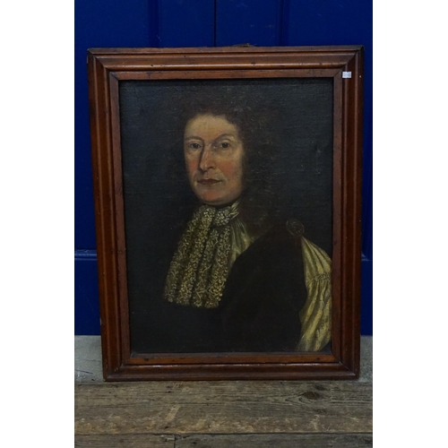 770 - A 17th Century Oil on Canvas Painting of a Bewigged Gentleman with a Lace Collar & a Shoulder Clasp.... 