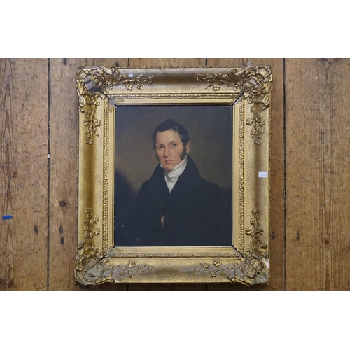 773 - An Oil on Board of a Georgian Gentleman in a Frock Coat, High Collars contained in a period Frame of... 