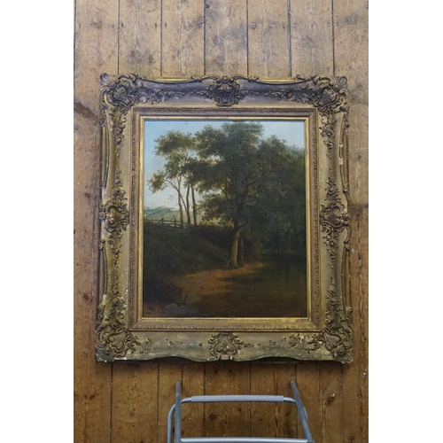 792 - A Late 19th Century Oil on Canvas of a Country Pathway with a Tree & Fence in a subdued setting alon... 