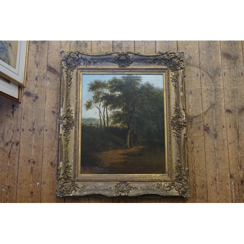 792 - A Late 19th Century Oil on Canvas of a Country Pathway with a Tree & Fence in a subdued setting alon... 