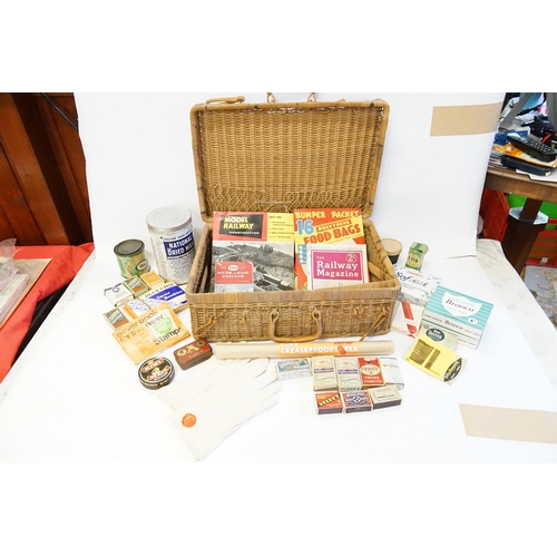 752 - A Collection of Cigarette Packets, Boot Polish Tins, Gardening Gloves, etc Contained in a Vintage Wi... 