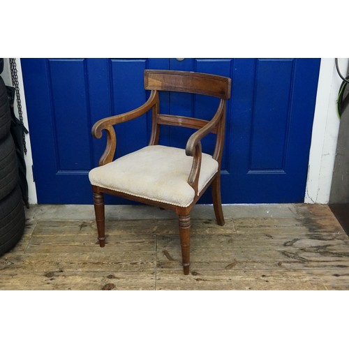 485 - An Antique Hallway Chair with a Cream Cover.