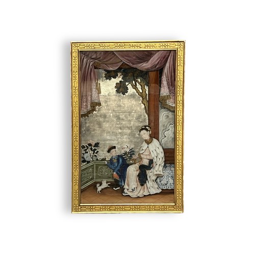 272 - A Scarce 18th Century Chinese Export Mirror Painting contained in a Gilt Frame. Measuring: 60cms x 9... 