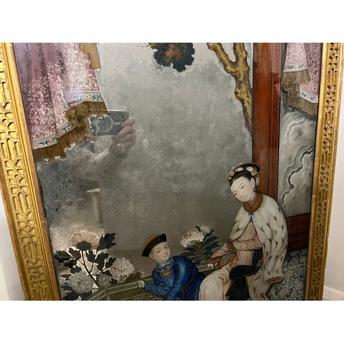 272 - A Scarce 18th Century Chinese Export Mirror Painting contained in a Gilt Frame. Measuring: 60cms x 9... 