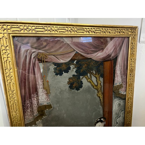 272 - A Scarce 18th Century Chinese Export Mirror Painting contained in a Gilt Frame. Measuring: 60cms x 9... 