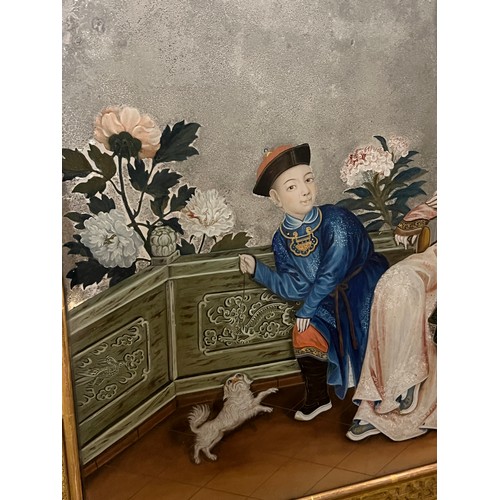 272 - A Scarce 18th Century Chinese Export Mirror Painting contained in a Gilt Frame. Measuring: 60cms x 9... 