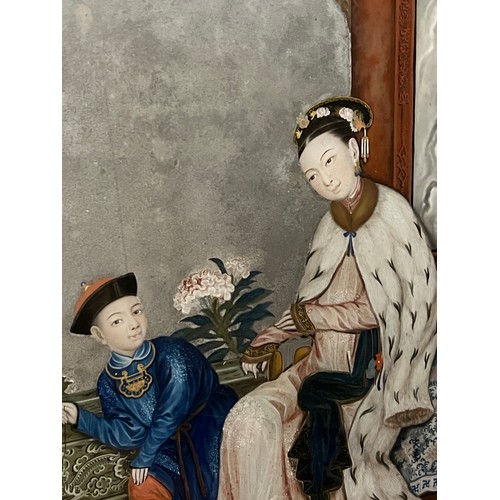 272 - A Scarce 18th Century Chinese Export Mirror Painting contained in a Gilt Frame. Measuring: 60cms x 9... 