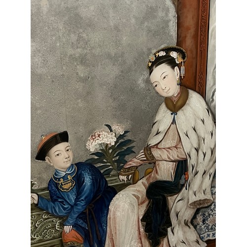 272 - A Scarce 18th Century Chinese Export Mirror Painting contained in a Gilt Frame. Measuring: 60cms x 9... 