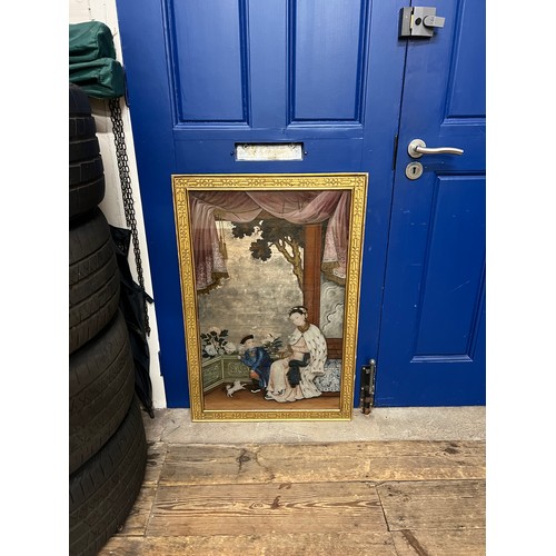 272 - A Scarce 18th Century Chinese Export Mirror Painting contained in a Gilt Frame. Measuring: 60cms x 9... 