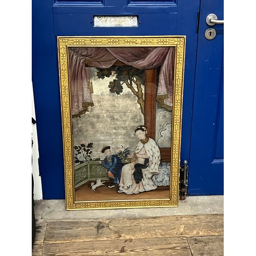 272 - A Scarce 18th Century Chinese Export Mirror Painting contained in a Gilt Frame. Measuring: 60cms x 9... 