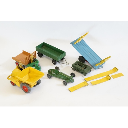 86 - A Tray of 1950s Dinky Models to include Dump Truck, Moto Cart, Green Trailer, 151 Military Truck, a ... 