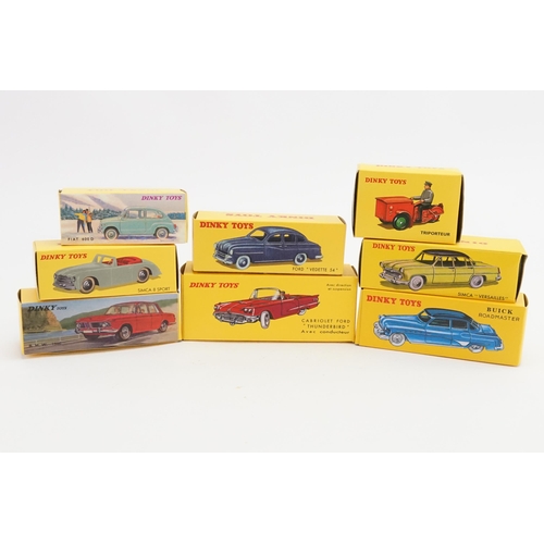 107 - A Collection of 8 x French Dinky/Norev models to include 24S - Simca 8 Sport, 14 - Triporteur, 24Z -... 