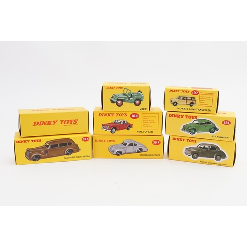 113 - A Collection of 8 x Dinky/Norev models to include 184 - Volvo 122S, 181 - VW Beetle, 197 - Mini Trav... 