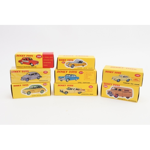 114 - A Collection of 8 x Dinky/Norev models to include 181 - VW Beetle, 177 - Opel Kapitan, 157 - Jaguar ... 