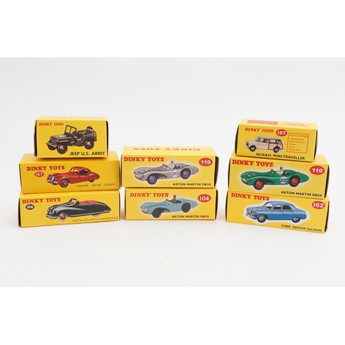 115 - A Collection of 8 x Dinky/Norev models to include 110 - Aston Martin DB3, 162 - Ford Zephyr Saloon, ... 