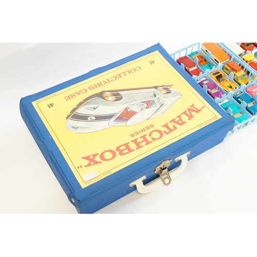 384 - A 1970s Matchbox Carrycase to include 43 models including Matchbox, Matchbox Superfast, Corgi Junior... 