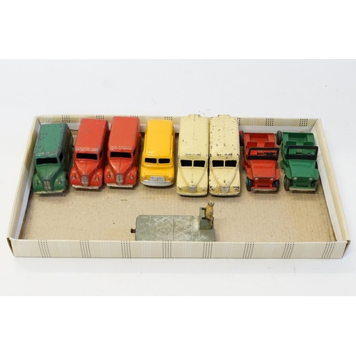 206 - A Collection of 9 x 1950s Play Worn Dinky Toys to include Three Trojan Van's, Bedford Van, Two Daiml... 