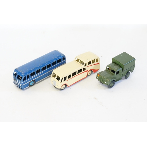 210 - Three Unboxed Dinky Toys to include a Leyland Tiger, Observation Coach & a Military 1-Ton Army Truck... 