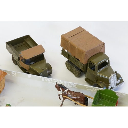 569 - A Tray of Britains models to include 2 x Military Truck, 6 x Soldiers, Horse & Cart, Timpo Farm Fenc... 