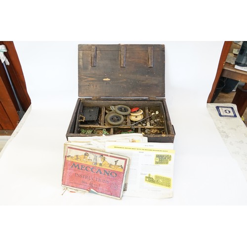 629 - A Wooden Box containing a Collection of Original Red & Green Meccano including Metal Strips, Wheels,... 