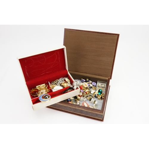 264 - Two Boxes containing 1950s Brooches, Clip-on Earrings & various Costume Jewellery.