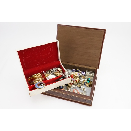 264 - Two Boxes containing 1950s Brooches, Clip-on Earrings & various Costume Jewellery.