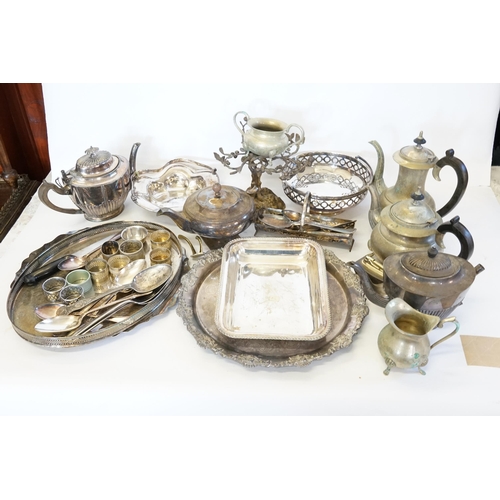 140 - A Large Collection of Silver Plated items to include Cake Baskets, Trays, Vases, etc.