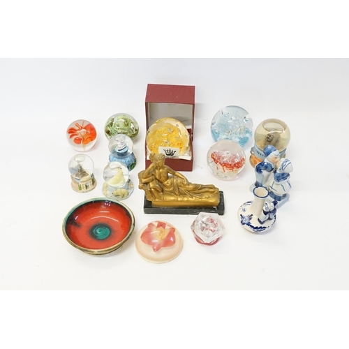 861 - Five various Glass Paperweights, Snow Globes, a Classical Figure, etc.