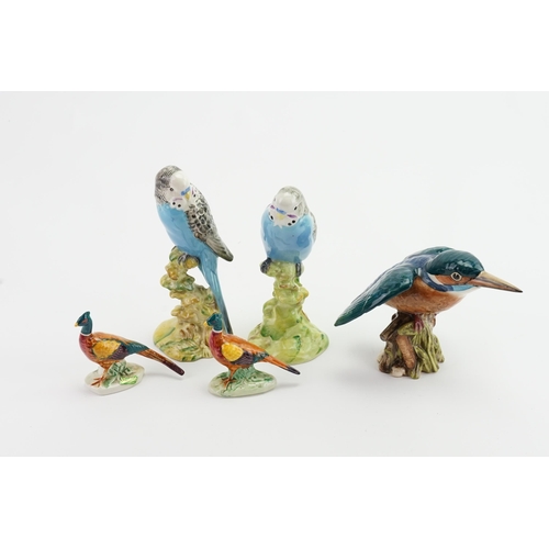 795 - A Pair of Beswick Budgie's, a Beswick Kingfisher & a Pair of Pheasants.