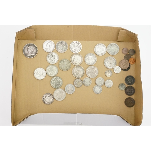 410 - A Collection of U.K. Silver Coins to include from Victoria to Elizabeth II, an 1893 Crown, 2 x 1889 ... 