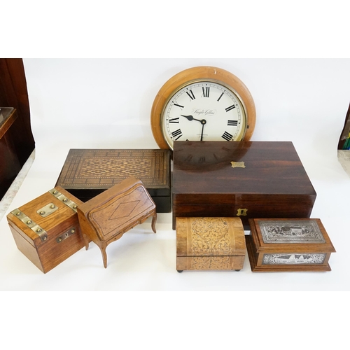 878 - A late 19th Century English Colonial inlaid dressing table box, along with music box, Indian Bindra ... 