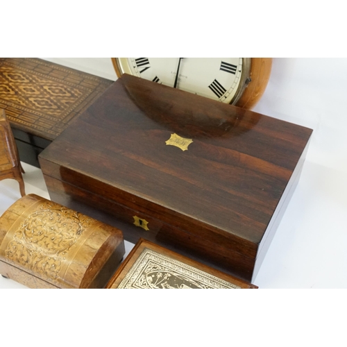 878 - A late 19th Century English Colonial inlaid dressing table box, along with music box, Indian Bindra ... 