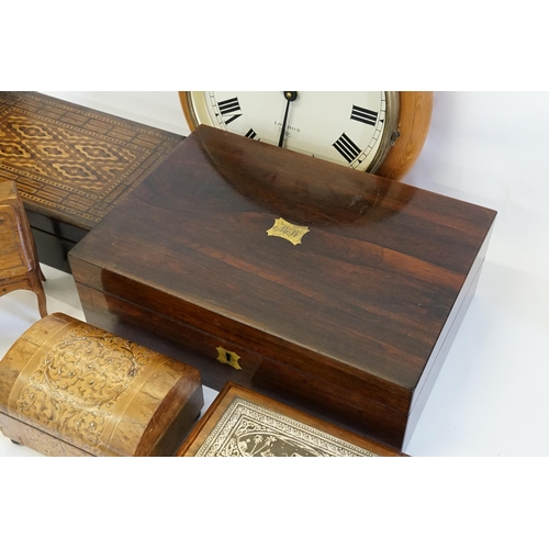 878 - A late 19th Century English Colonial inlaid dressing table box, along with music box, Indian Bindra ... 