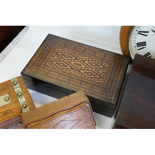 878 - A late 19th Century English Colonial inlaid dressing table box, along with music box, Indian Bindra ... 