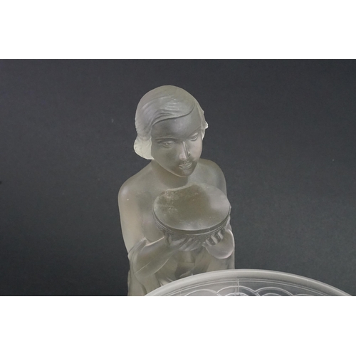 625 - A 1930s Kneeling Lady Frosted Glass Bowl in the Egyptian Style possible Joblings.