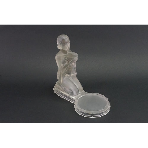 625 - A 1930s Kneeling Lady Frosted Glass Bowl in the Egyptian Style possible Joblings.