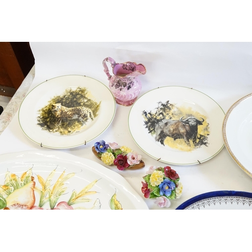 805 - 2 x David Shepherd Wild Life Plates, a Punch Bowl & various Meat Plates.