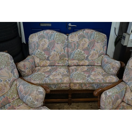 561 - A Modern Ercol Two Seater Settee & Two Easy Chairs with Linen Fold Panel Fronts, Turned Side Columns... 