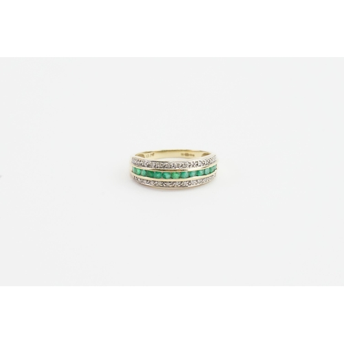 168 - A 9ct Gold Diamond & Emerald set ring. Set with 13 Emeralds and chip Diamonds. Weight 2.5g. Size P.