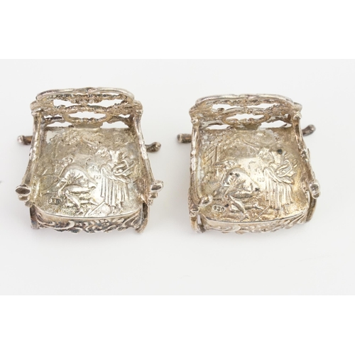 14 - A pair of circa 1900 WH marked silver chairs. Date letter F. Weight 34g.