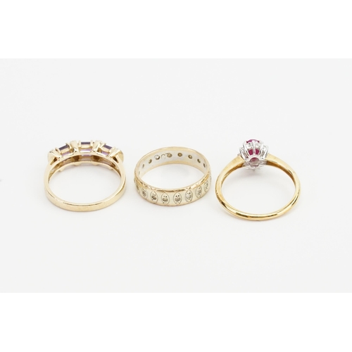 209 - A collection of three 9ct Gold ring, to include a Diamond set ring. Weight 7.8g.