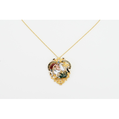 210 - A Spencer's of London 15ct Gold enamelled pendant converted from a Masonry Lodge medal. Depicting Sa... 