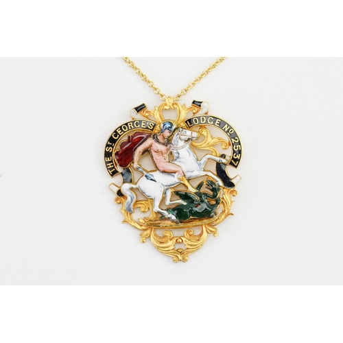 210 - A Spencer's of London 15ct Gold enamelled pendant converted from a Masonry Lodge medal. Depicting Sa... 